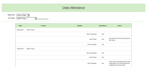Studio's Office - Lesson History and Attendace Tracking
